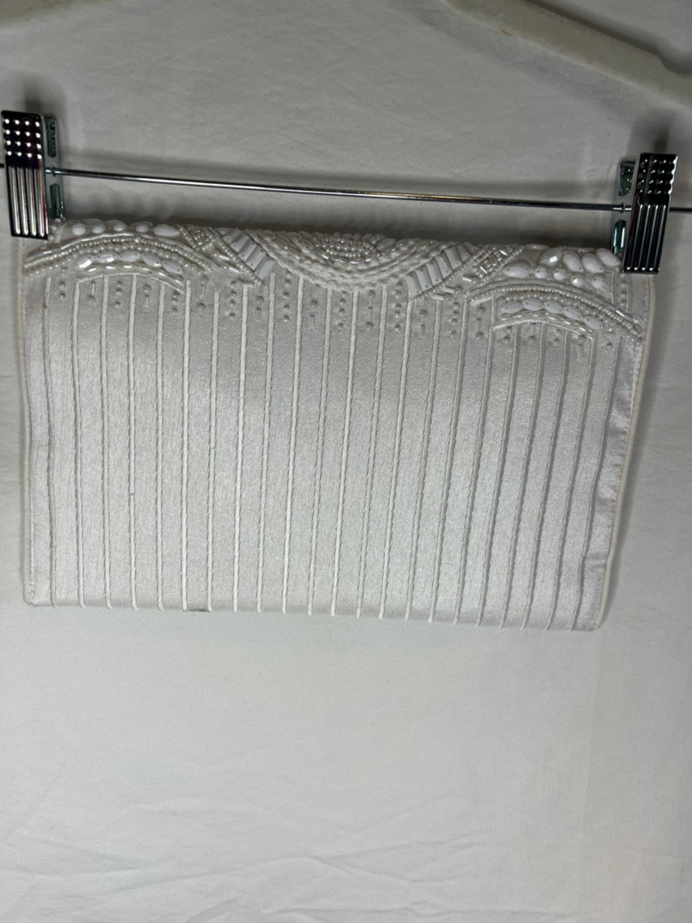 Bridal White Beaded Envelope Clutch with Gold Chain Strap - Picture 3 of 11